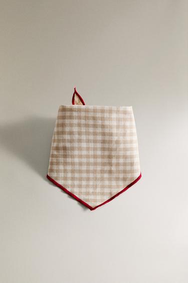 CHECK LINEN AND COTTON PET BANDANA - Light beige by Zara