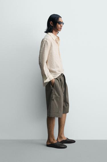 RELAXED WIDE-LEG CARGO BERMUDA SHORTS - Dark tan by Zara - Image 3