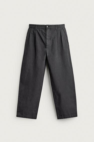 Zara 打褶合身休閒長褲 - 米色