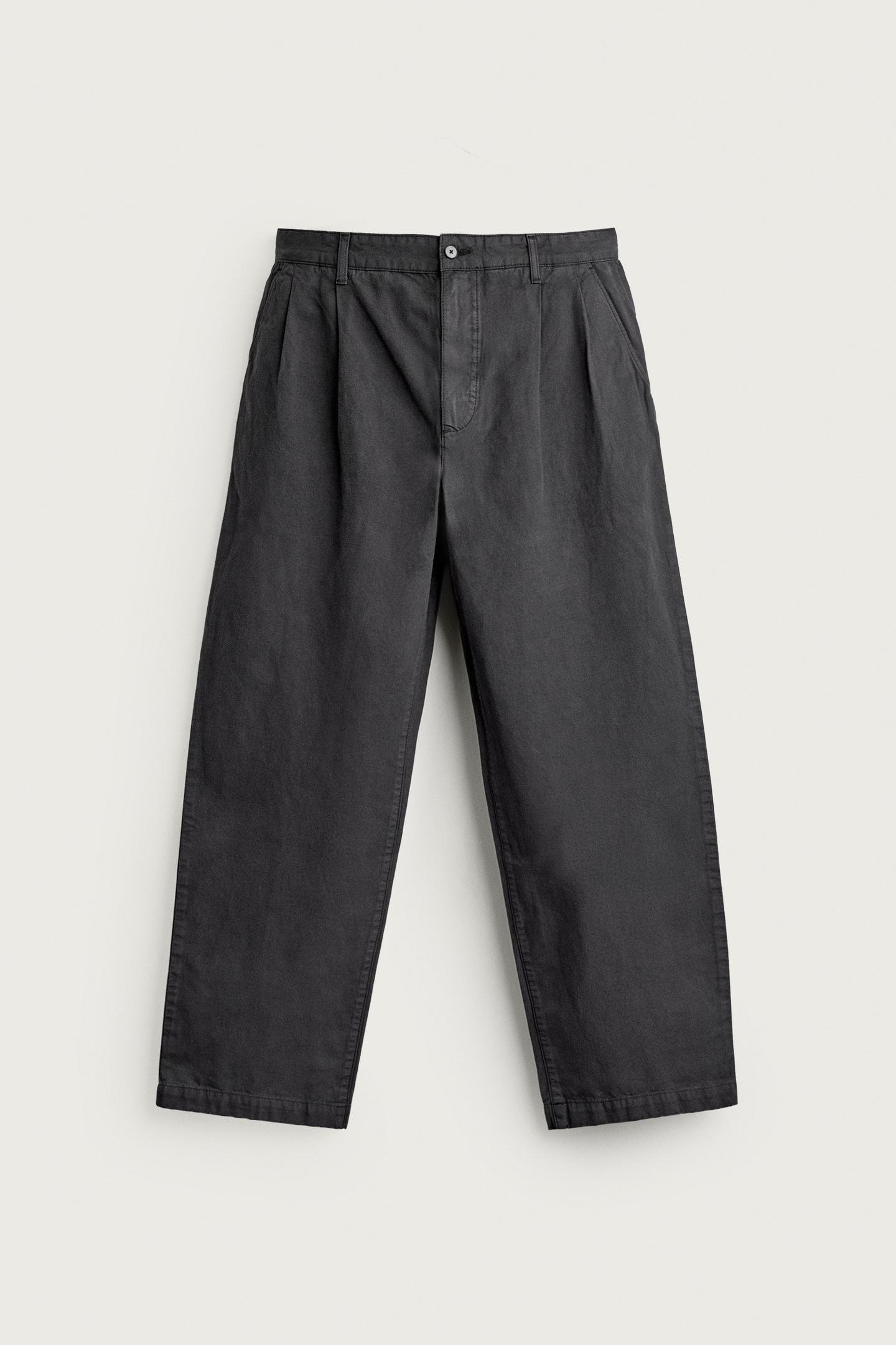 Мужские брюки Zara Regular-Fit Pleated Chino, цвет: Серо-бежевый — фото 7