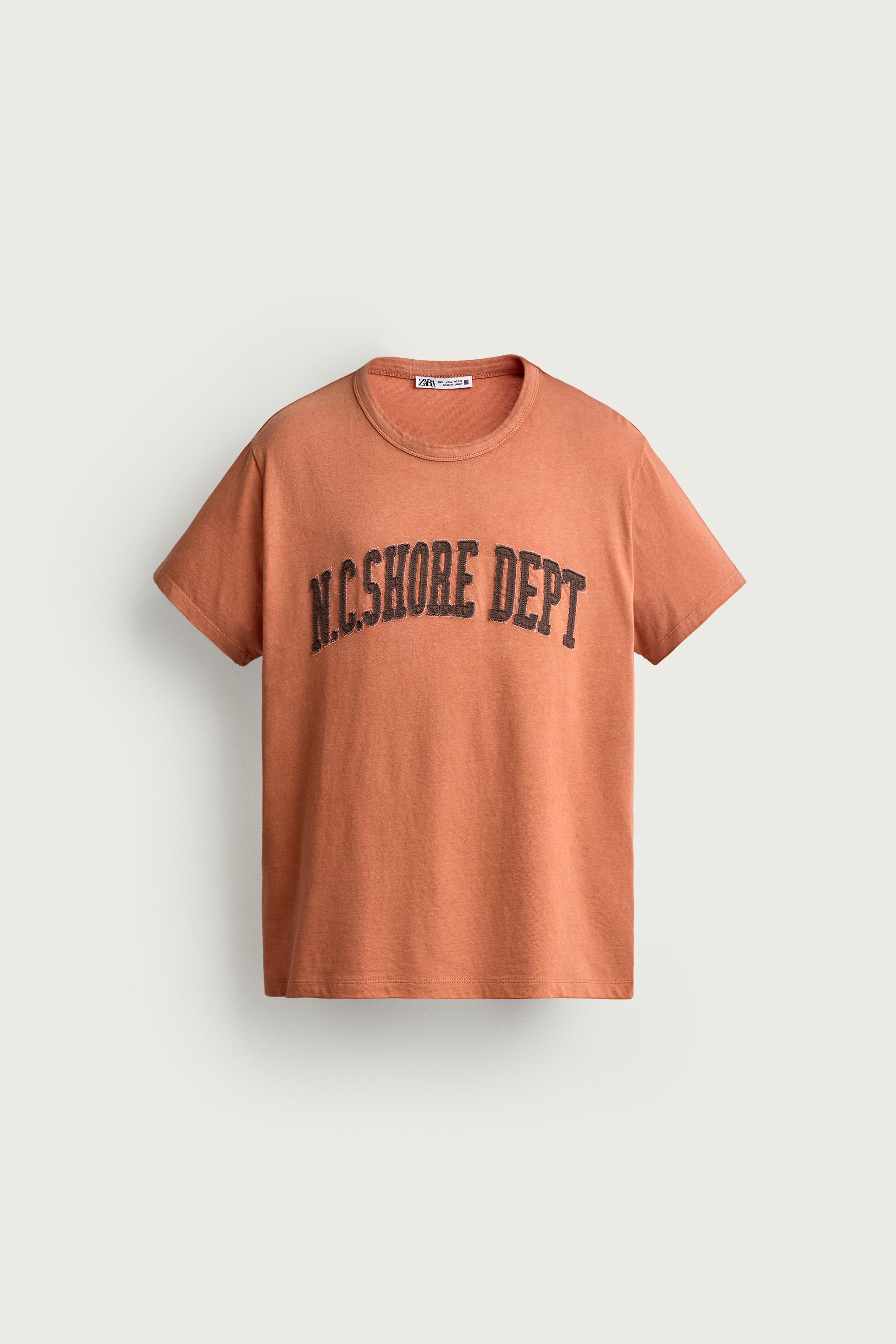 Zara KONTRAST YAMALI SÜET YIKAMALI T-SHIRT görsel 6