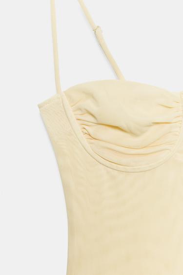 TULLE BODYSUIT WITH GATHERED DETAIL - Yellow by Zara - Image 8