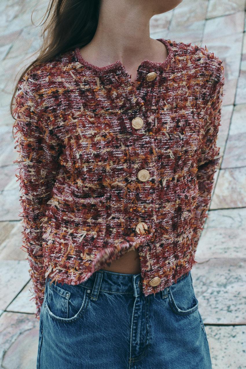 テクスチャー ニットカーディガン - バーガンディ | ZARA Japan / 日本 