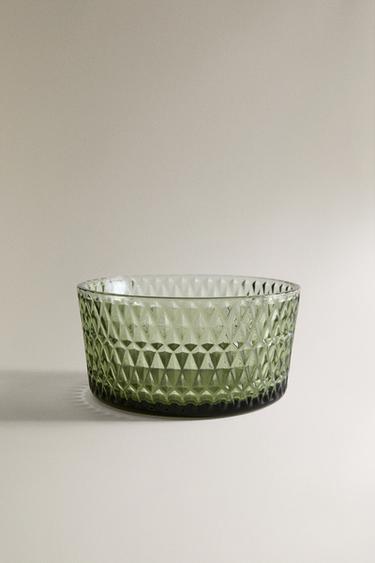 Zara GLASS BOWL WITH RAISED DESIGN - 綠色