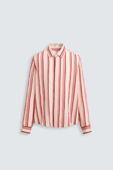 Zara FLOWY STRIPED SHIRT - Pink / White