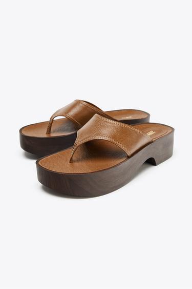 SOFT LEATHER PLATFORM SANDALS - Brown by Zara - Image 2