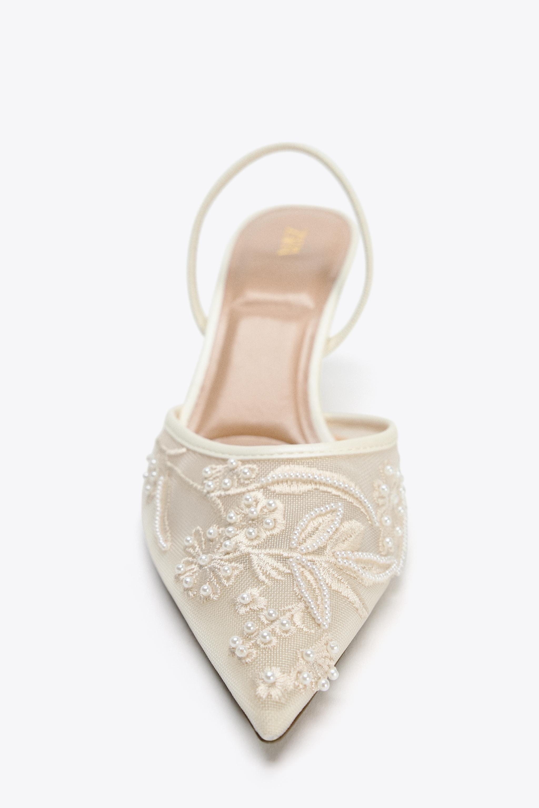 ZARA 刺繍入りメッシュスリングバックシューズ スペイン発送 ZARA 刺繍入りメッシュスリングバックシューズ