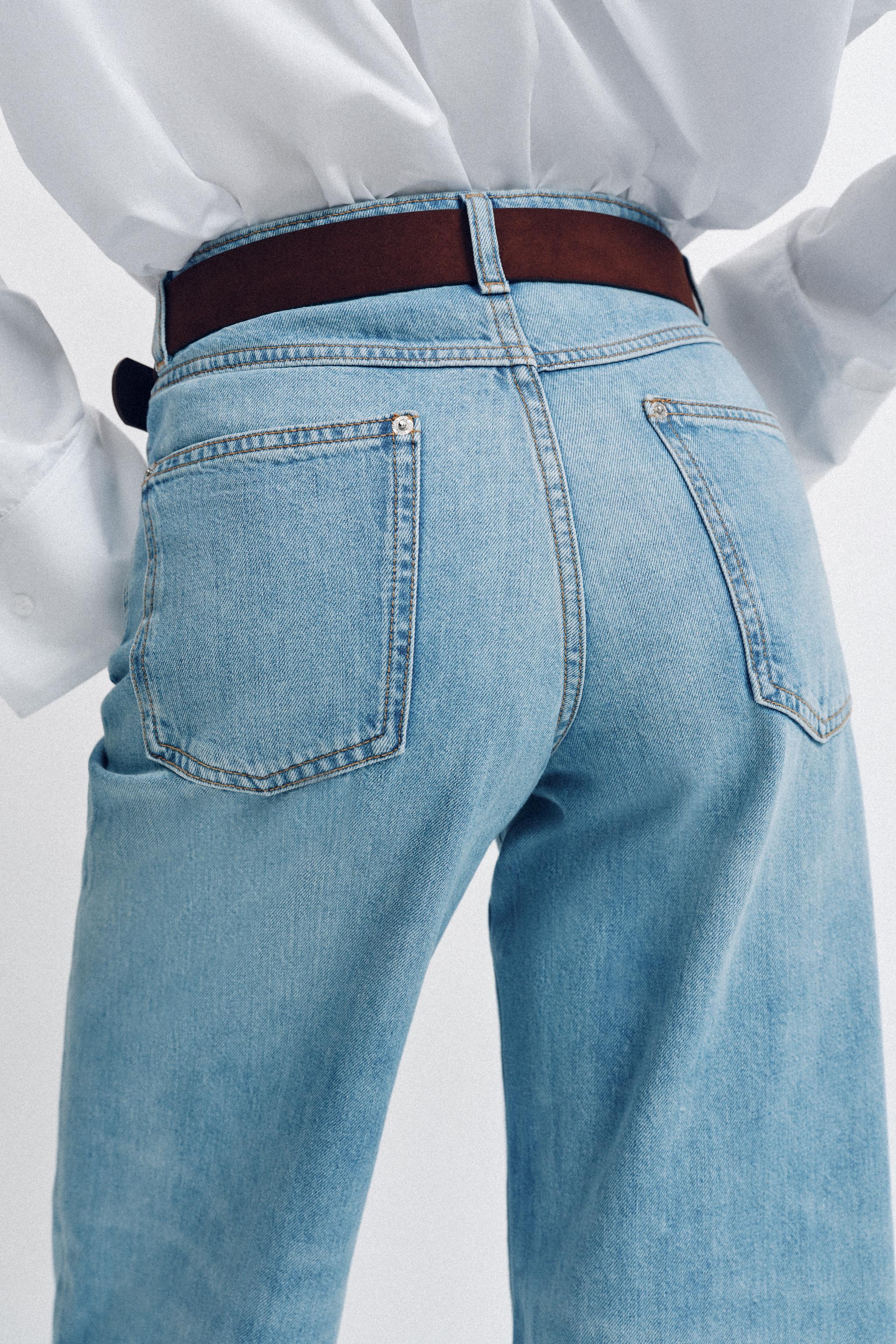 Женские джинсы Zara HIGH-WAISTED WIDE LEG CROPPED BELTED JEANS — фото 6