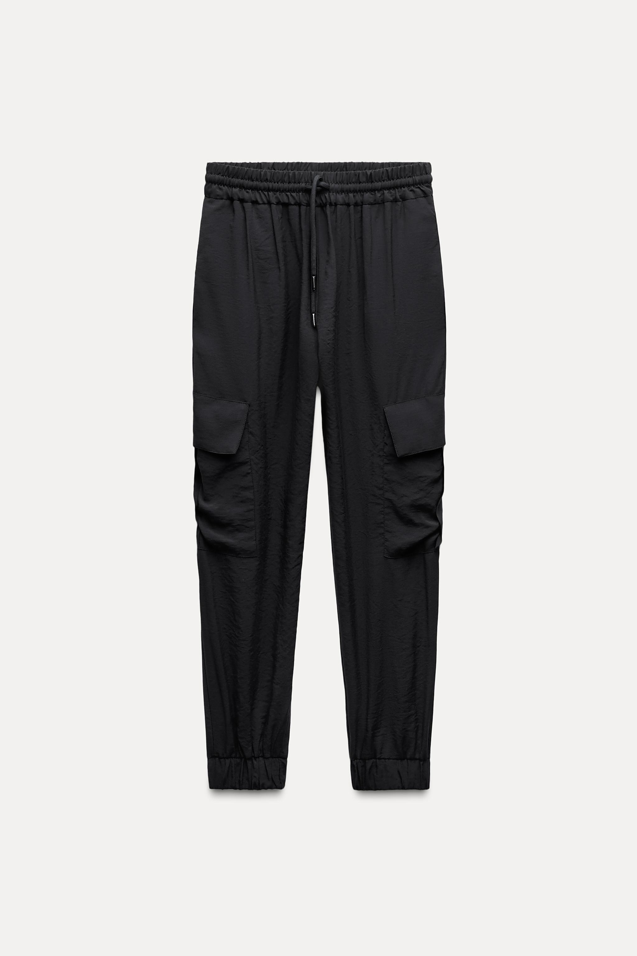 Zara Elastic Waist Cargo Pants Black Women