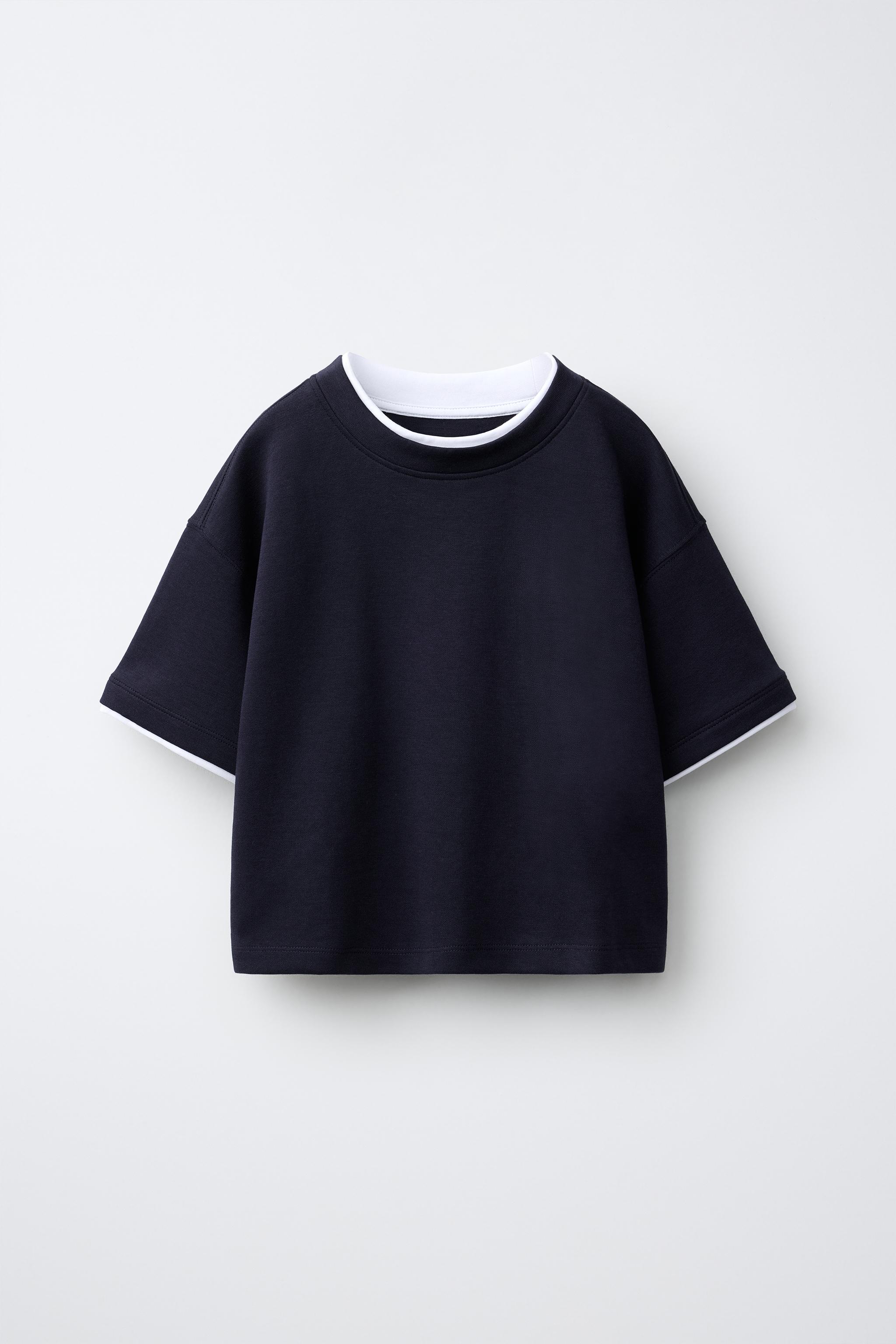 TA DOUBLE INTERLOCK T-SHIRT - Navy blue | ZARA Singapore