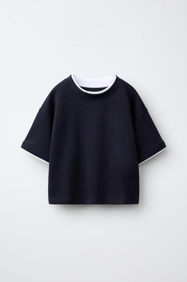 Zara DOUBLE INTERLOCK T-SHIRT - Navy blue - Image 0