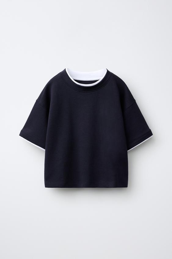 ÁO PHÔNG INTERLOCK HAI LỚP - Màu xanh nước biển từ Zara - Hình ảnh 0