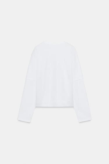 T-SHIRT EFFET DOUBLE MANCHES LONGUES - Blanc de Zara - Image 2