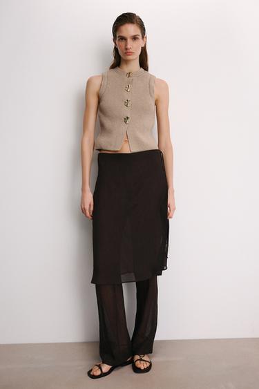 Zara KNIT VEST WITH METAL BUTTONS - Sand - Image 0