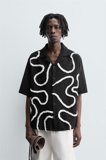 OVERHEMD MET RELIËFBORDUURSELS - Zwart van Zara