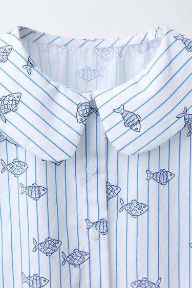 STRIPED SHIRT WITH FISH PRINT - Blue by Zara - Image 2