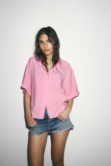 Zara FLOWY SHORT SLEEVE SHIRT - Pastel pink