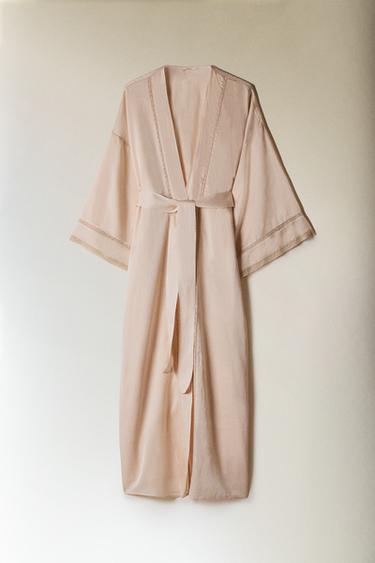 ROBE DE CHAMBRE SATIN AJOURÉ - Beige clair de Zara - Image 6