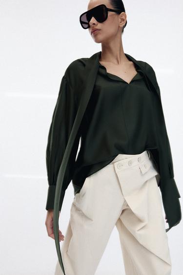 CAMISA SATINADA LAZADAS ZW COLLECTION - Verde de Zara