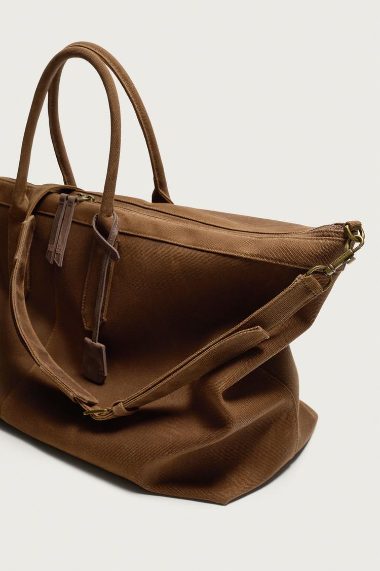 Bolso tote de algodón con detalles de cuero 7