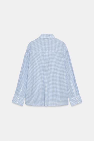 CHEMISE OVERSIZE GAZE POCHE - Écru / Bleu de Zara - Image 6