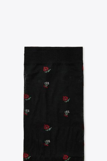 CHAUSSETTES MI-BAS IMPRIMÉ FLEURS - Noir de Zara - Image 2