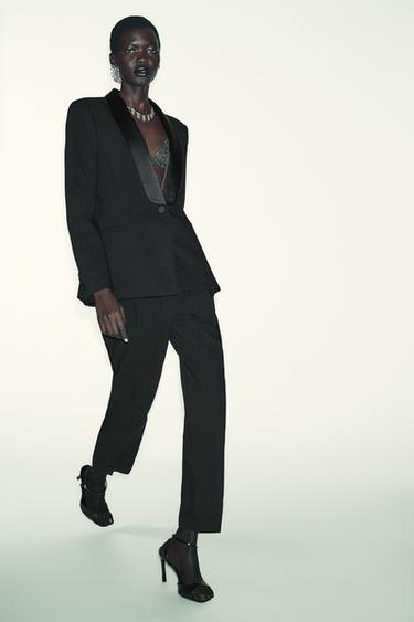 Zara TAILORED TUXEDO BLAZER - Black