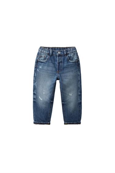 JEANS BAGGY LOW ستايل ممزّق - أزرق الخاص بـ Zara