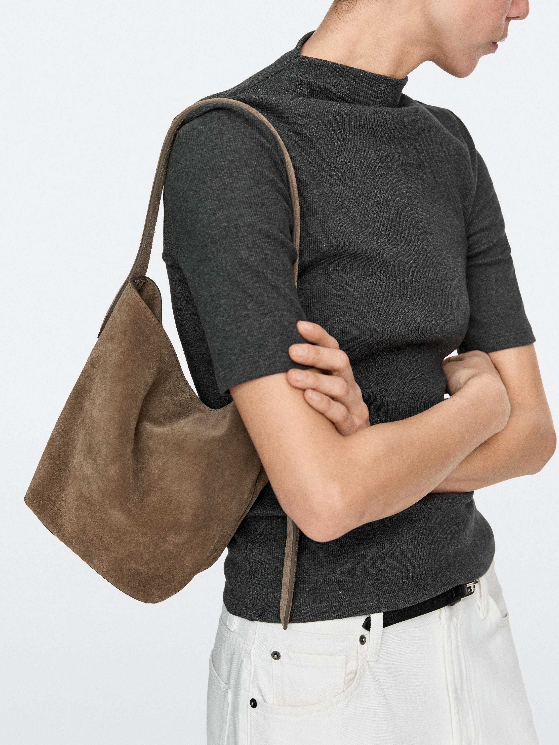 Split leather and leather mini bucket bag