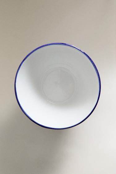 STONEWARE SALAD BOWL WITH CONTRAST RIM - White / Navy by Zara - Image 4