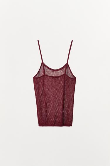 CHUNKY KNIT STRAPPY TOP - Burgundy by Zara - Image 5