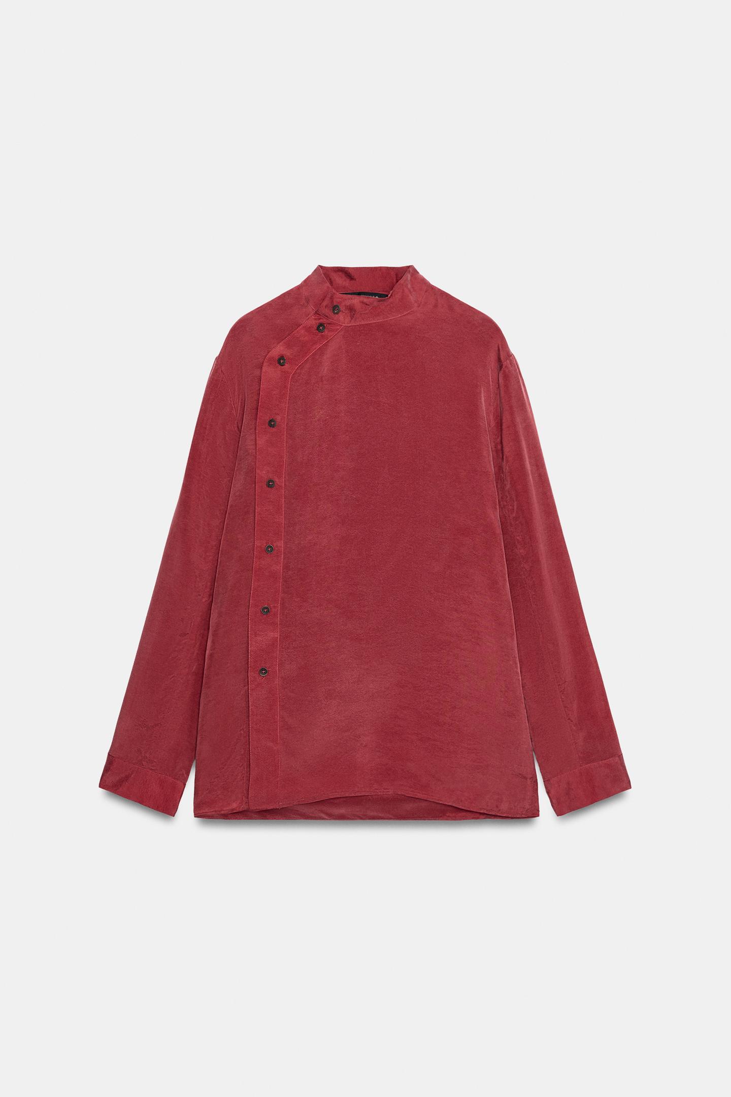 Женская рубашка Zara ZW Collection High Neck Side Closure, цвет: Тёмно-бордовый — фото 7