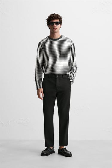 Zara TEXTURED STRETCH PANTS - Black - Image 0