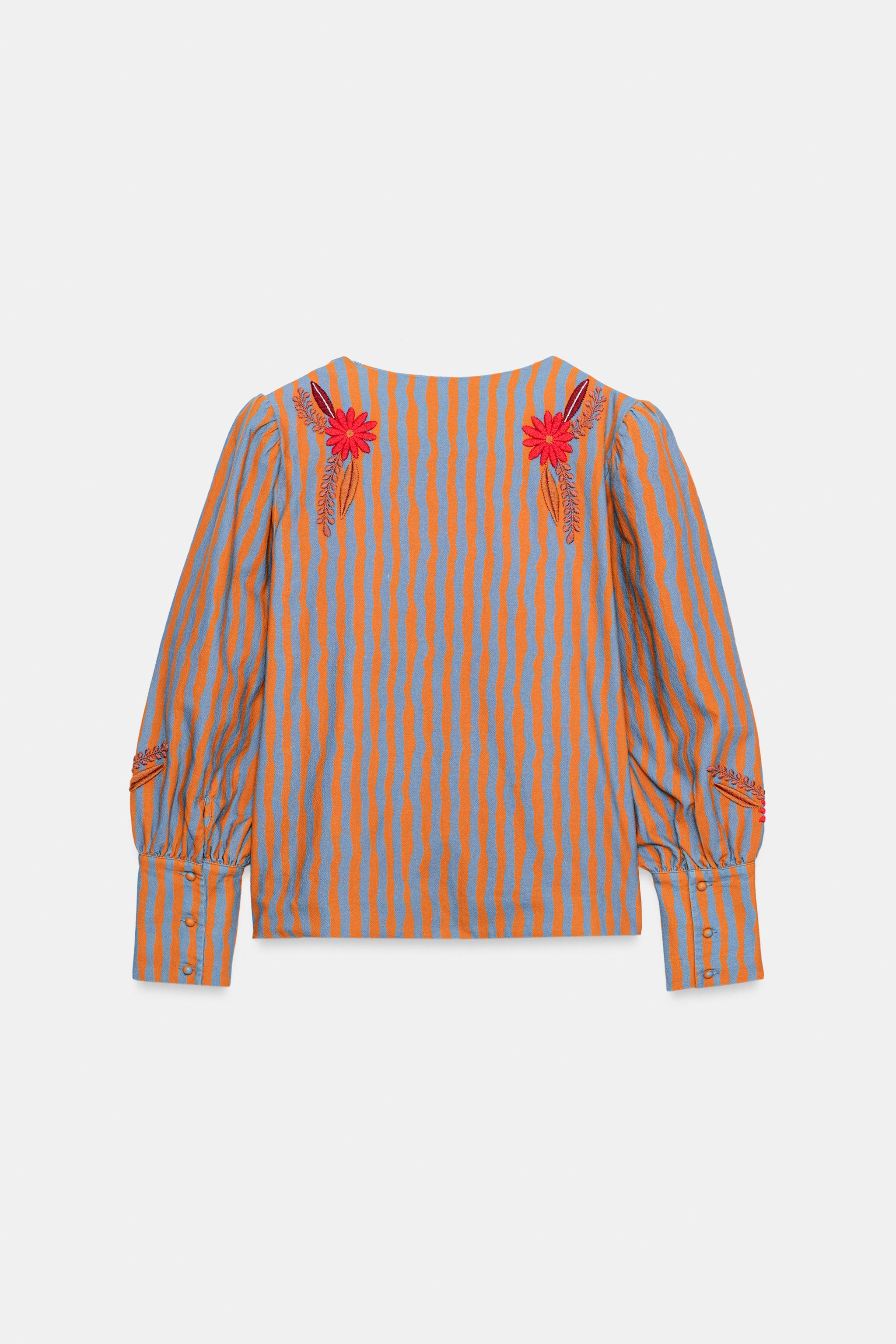 VESTE À RAYURES ET FLEURS BRODÉES