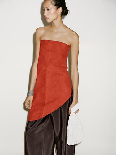 Zara Long asymmetric suede leather top - Limited Edition - Red