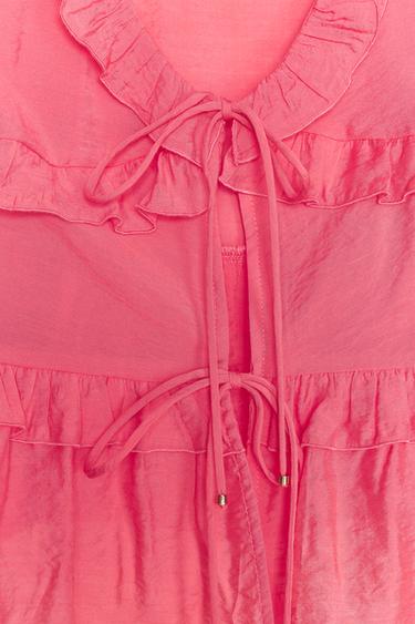 RUFFLED TOP WITH TIES - Coral by Zara - Image 7