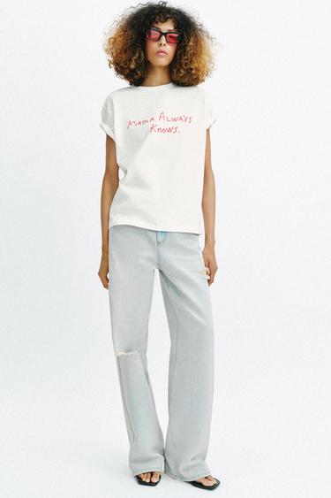 Zara SHORT SLEEVE TEXT T-SHIRT - White