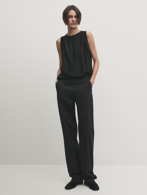 Satin top with ribbed detail - Black | ZARA United States