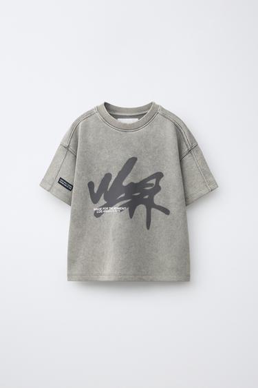 Zara GRAFFITI WASHED EFFECT T-SHIRT - Gray