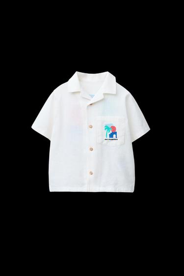 CAMISA ESTAMPADA CON LINO - Crudo de Zara - Imagen 0