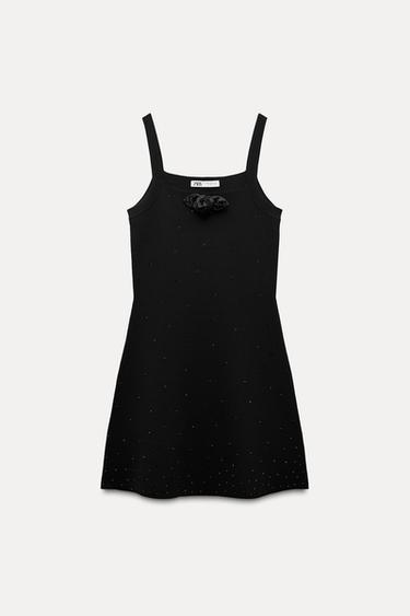 VESTIDO MINI PUNTO ABALORIOS - Negro de Zara