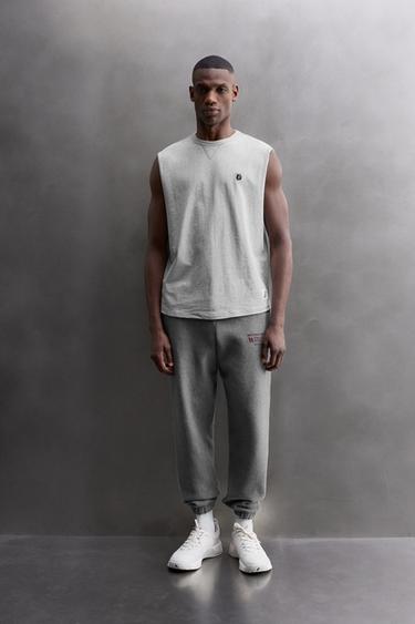 EMBROIDERED TANK TOP - Grey marl by Zara - Image 0