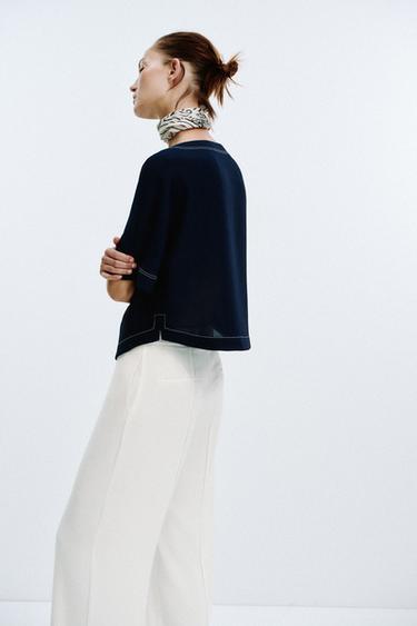 TOPSTITCHED TOP - Navy blue by Zara - Image 3