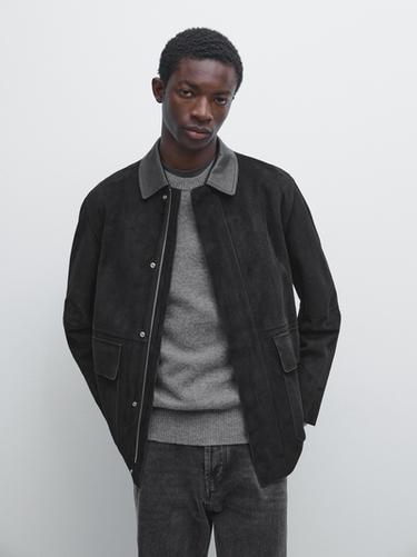 Zara Jacket with suede pockets detail - Black