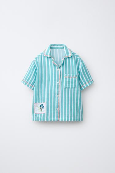 2-6 YEARS/ STRIPED PYJAMAS WITH EMBROIDERED FLOWERS - Blue/White by Zara - Image 1