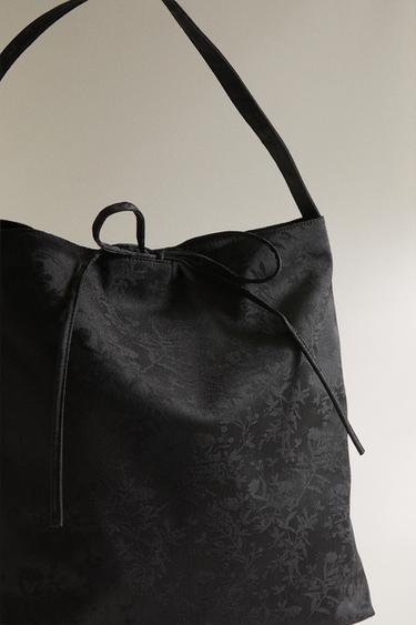 Zara JACQUARD TOTE BAG - Black