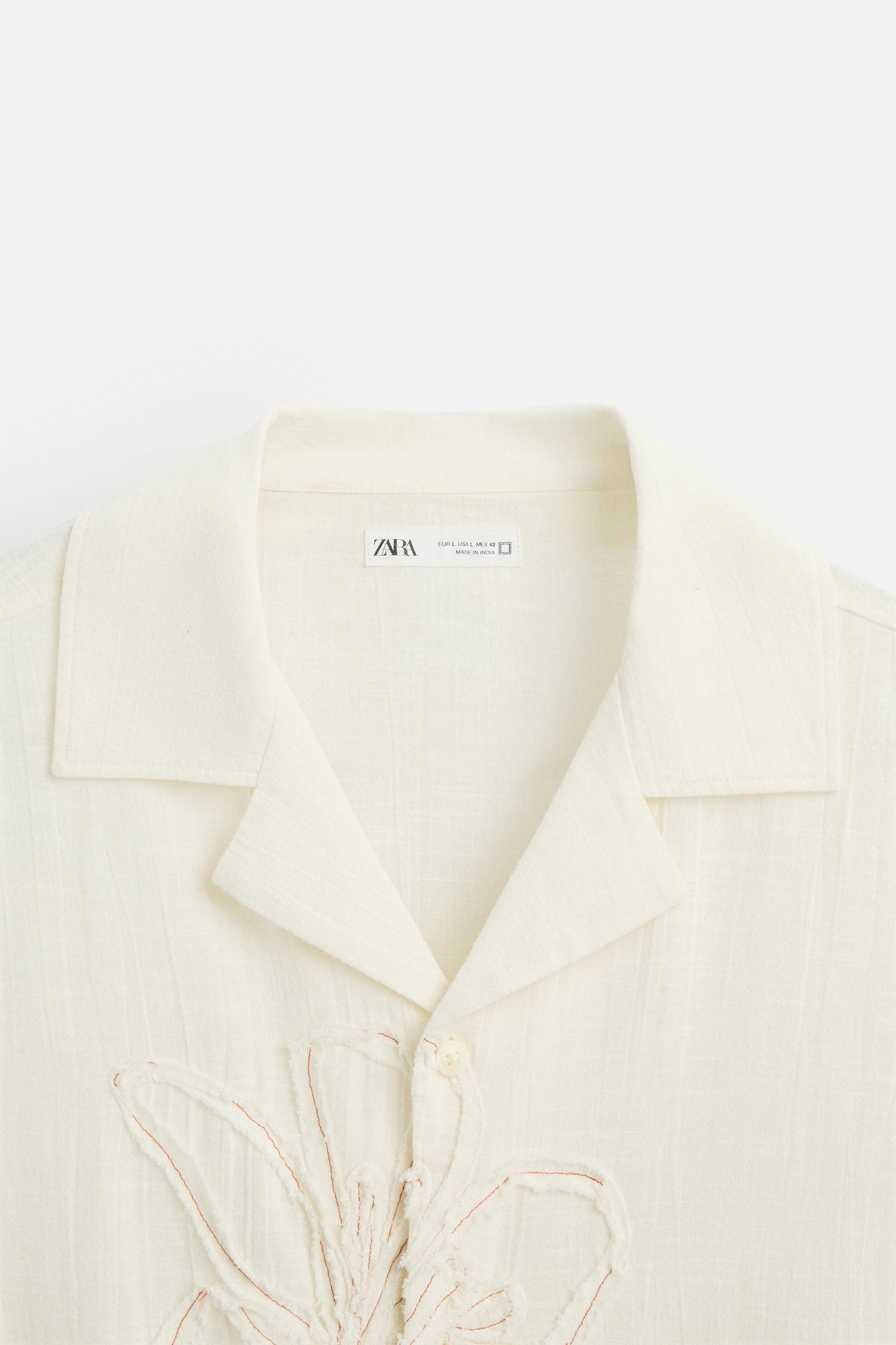 【ZARA】フローラル刺繍入りシャツ 7200/401/251 FLORAL EMBROIDERED SHIRT - Oyster-white | ZARA United States
