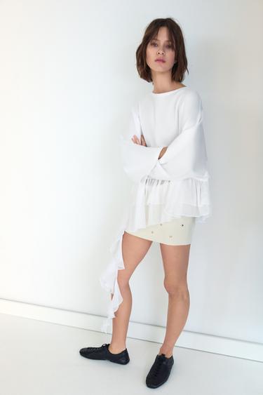 Zara COMBINATION RUFFLE T-SHIRT - White