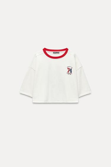 CAMISETA CROP - Blanco roto de Zara
