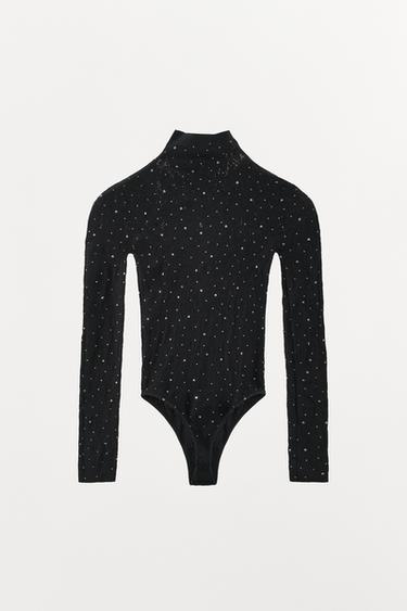 SEAMLESS LACE BODYSUIT WITH RHINESTONES - Black by Zara
